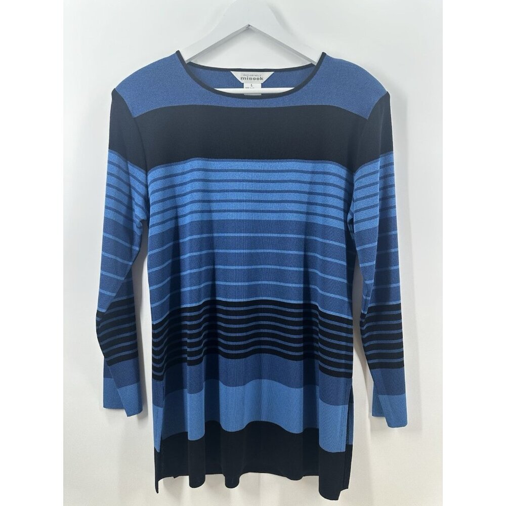 Misook Tunic Blue Striped Sz Large Beautiful Acrylic Sweater Light‎ AC25